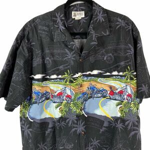 Vintage Aloha Republic Shirt Mens XL Florida Beaches Chopper Hawaiian  Black